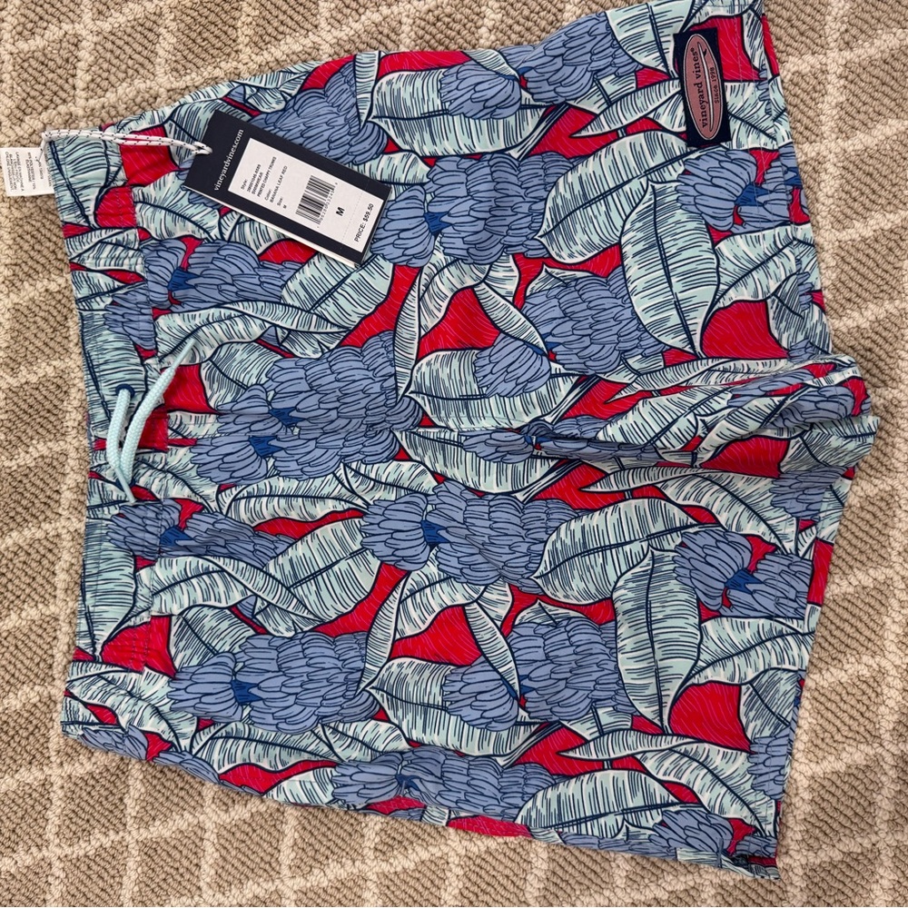 Vineyard Vines Boys Printed Chappy Trunks Banana Leaf Red M